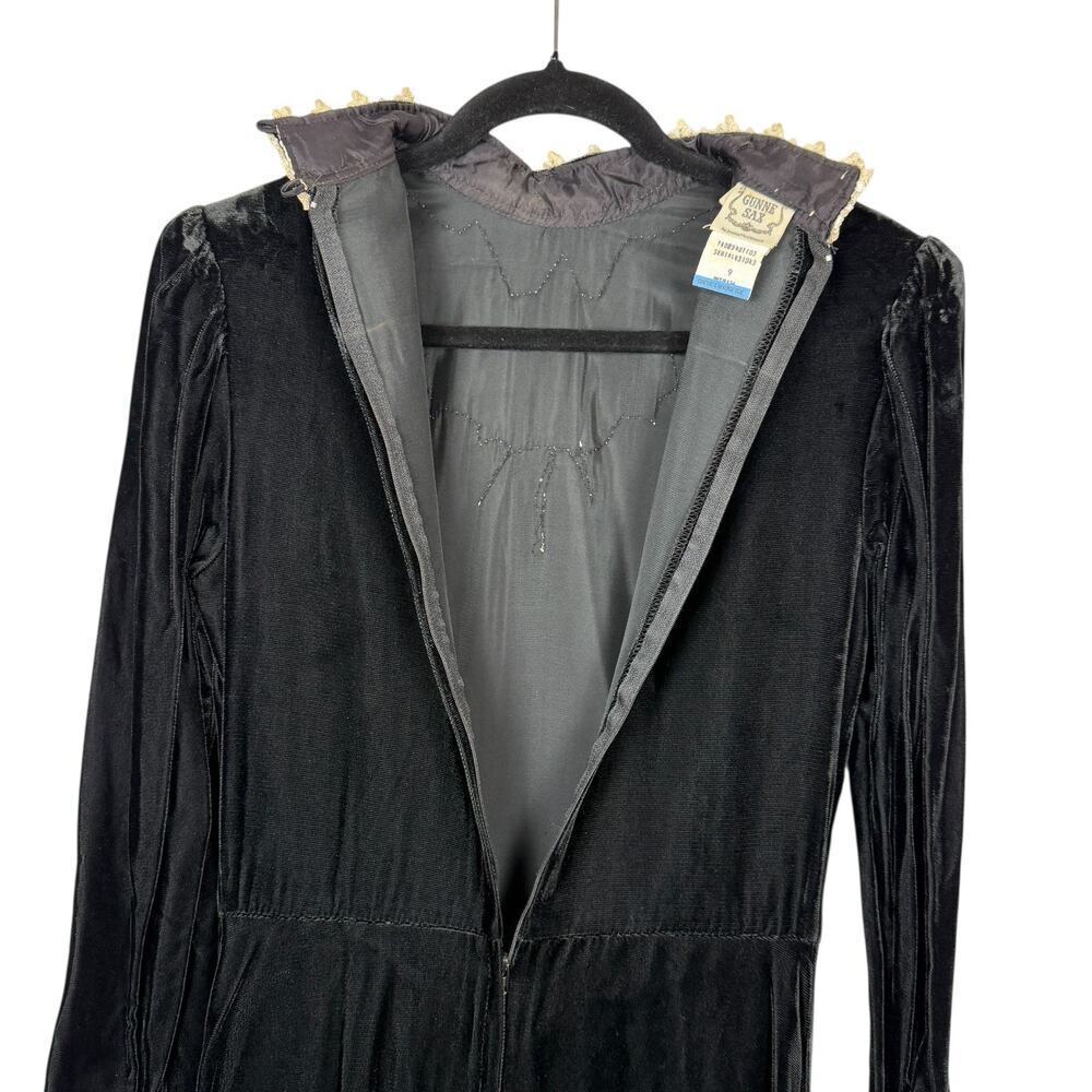 Vintage 1980s Gunne Sax Jessica McClintock Black Velvet Midi Dress Basque 9 - Picture 8 of 16